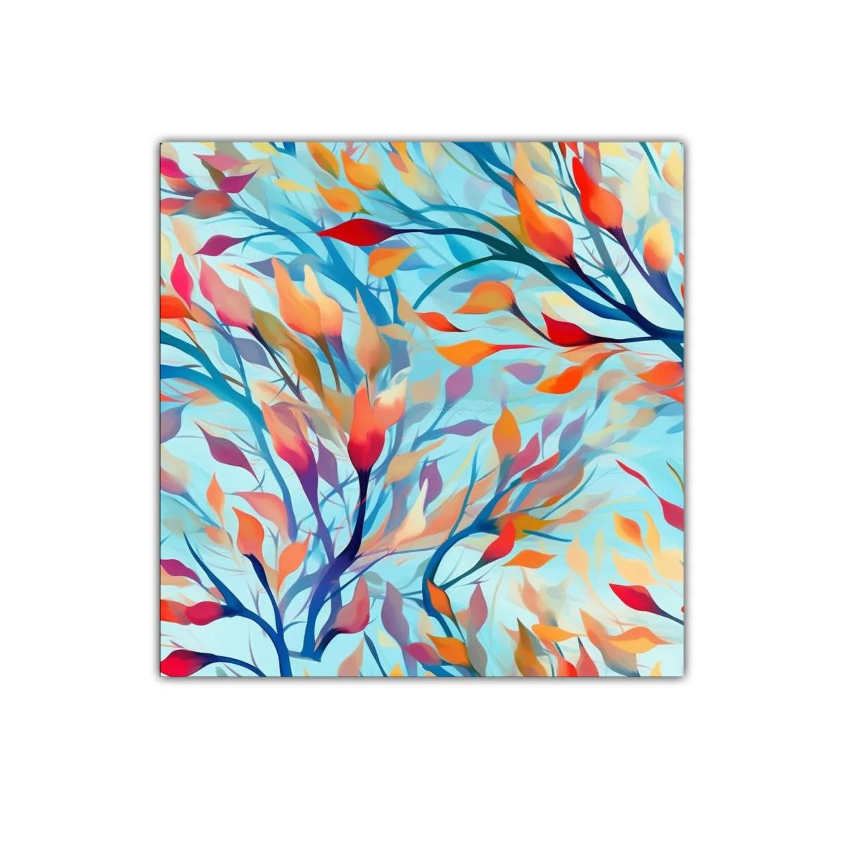 Cuadro decorativo con hojas vibrantes y trazos dinámicos