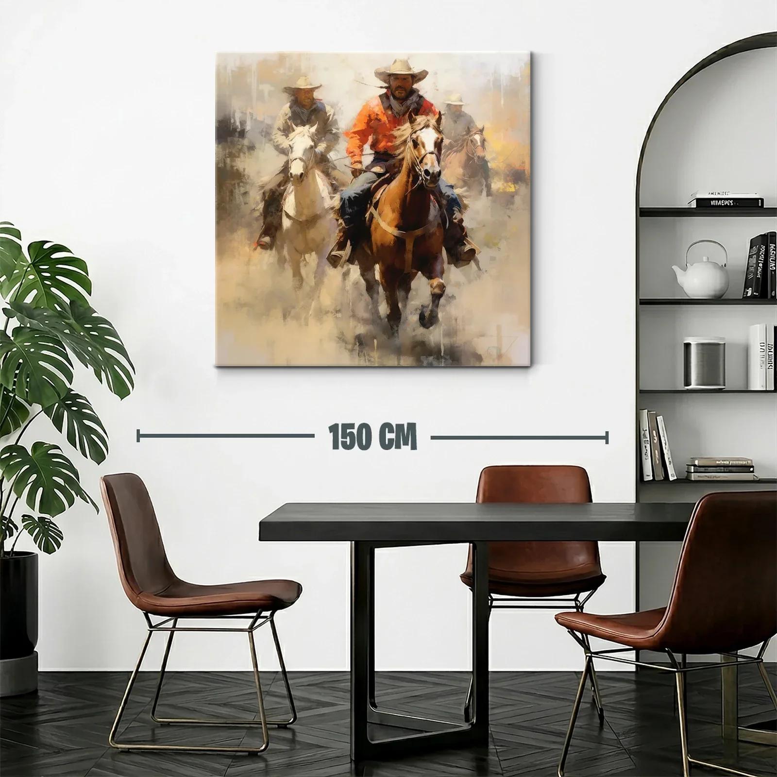 Cuadro con vaqueros montando a caballo en movimiento — miniatura 2