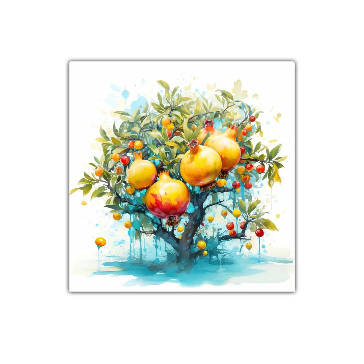 Cuadro decorativo con árbol de granadas vibrantes y follaje — imagen principal