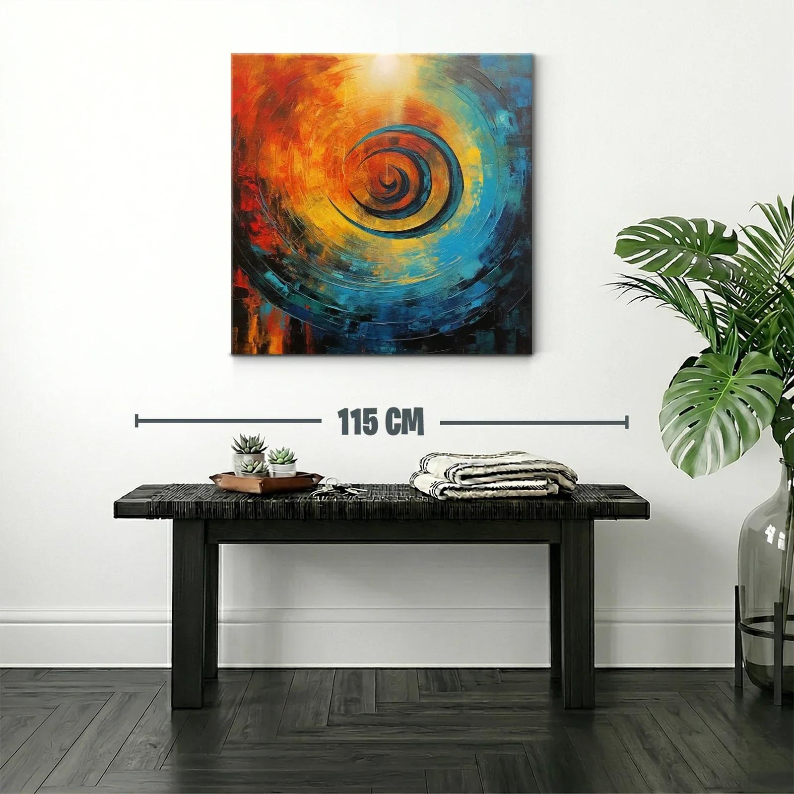 Cuadro abstracto espiral en tonos cálidos y fríos — miniatura 2