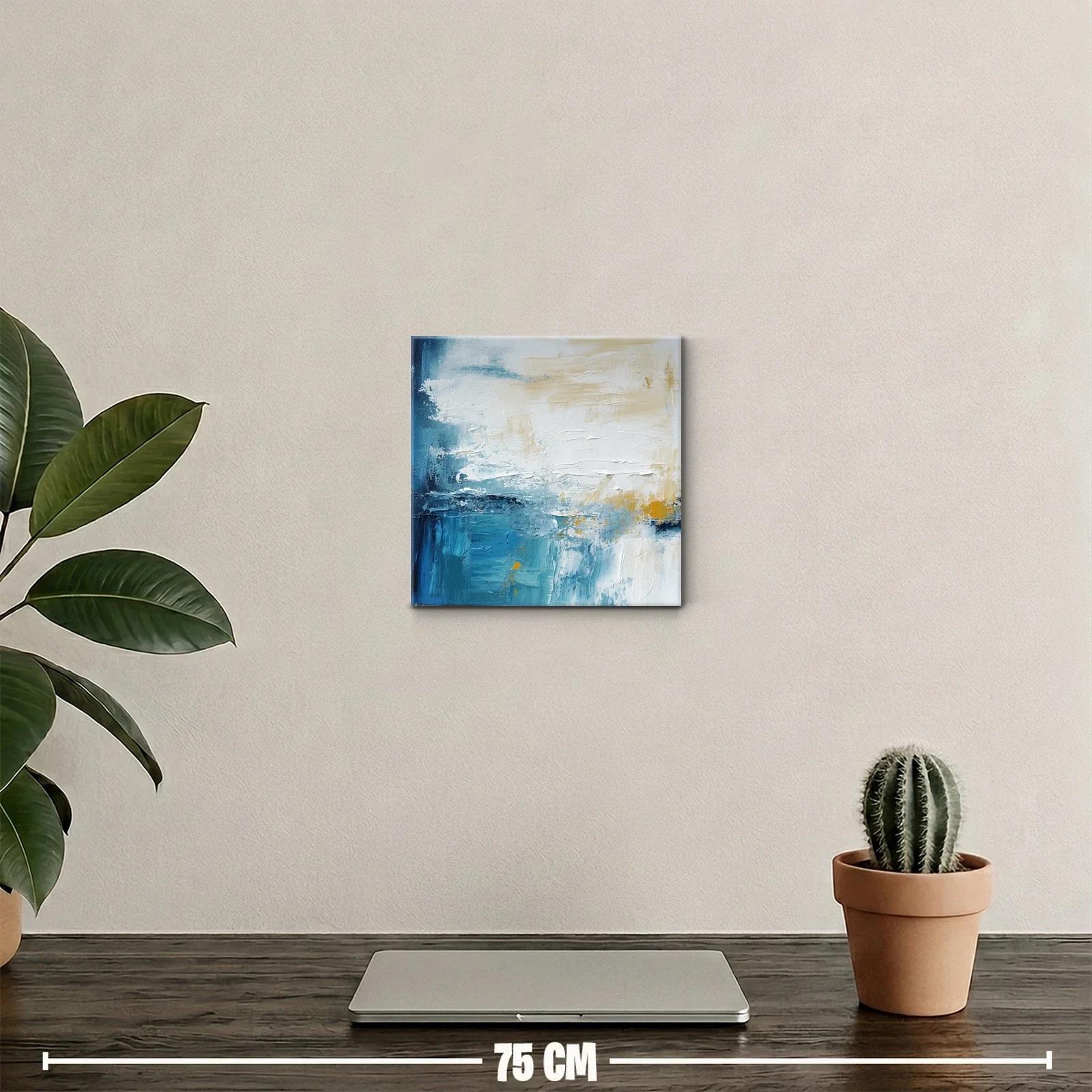 Cuadro abstracto en tonos azules y ocres para decoración moderna — miniatura 2