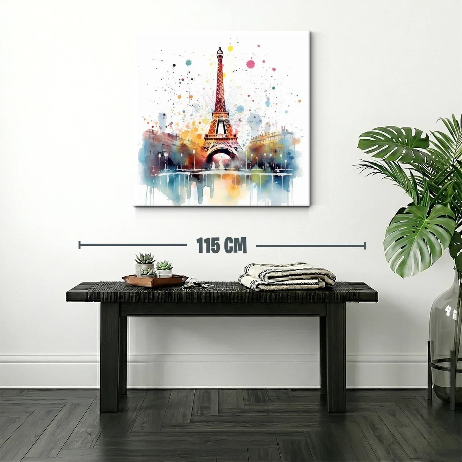 Cuadro Torre Eiffel con efecto acuarela y salpicaduras — miniatura 2