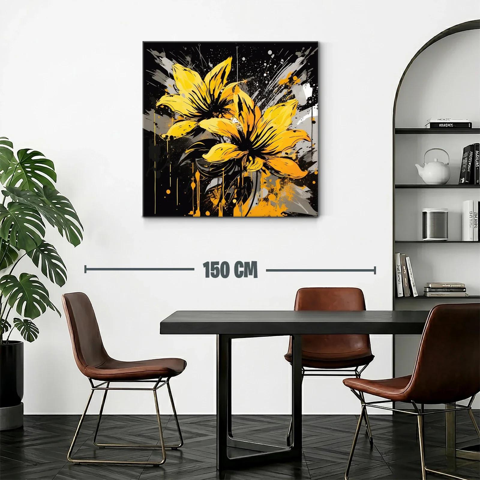 Vibrante cuadro floral con tonos amarillos y contrastes oscuros — miniatura 2