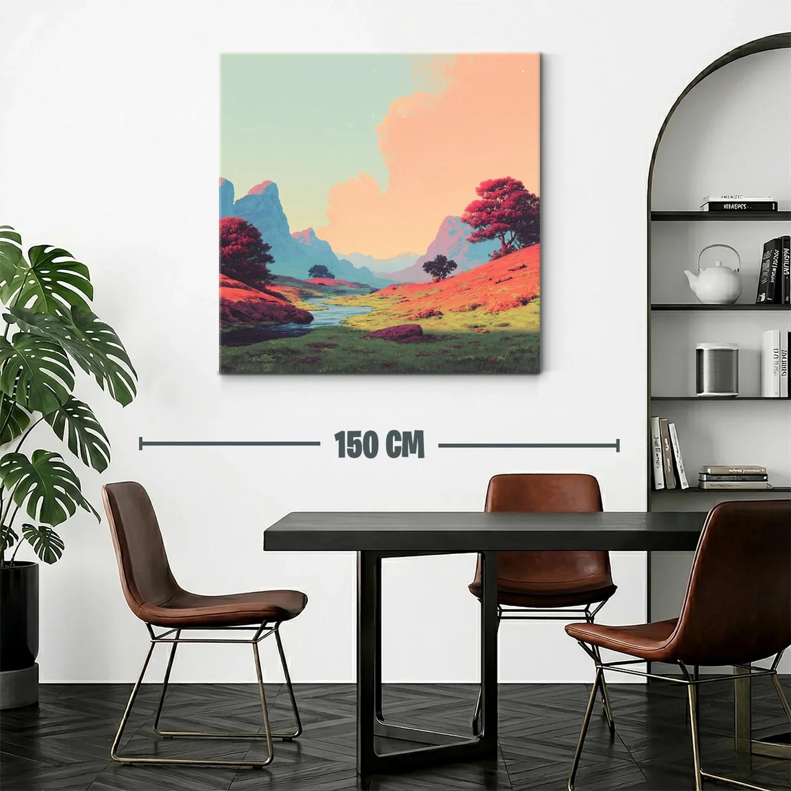 Paisaje sereno con colinas y río bajo cielo pastel — miniatura 2