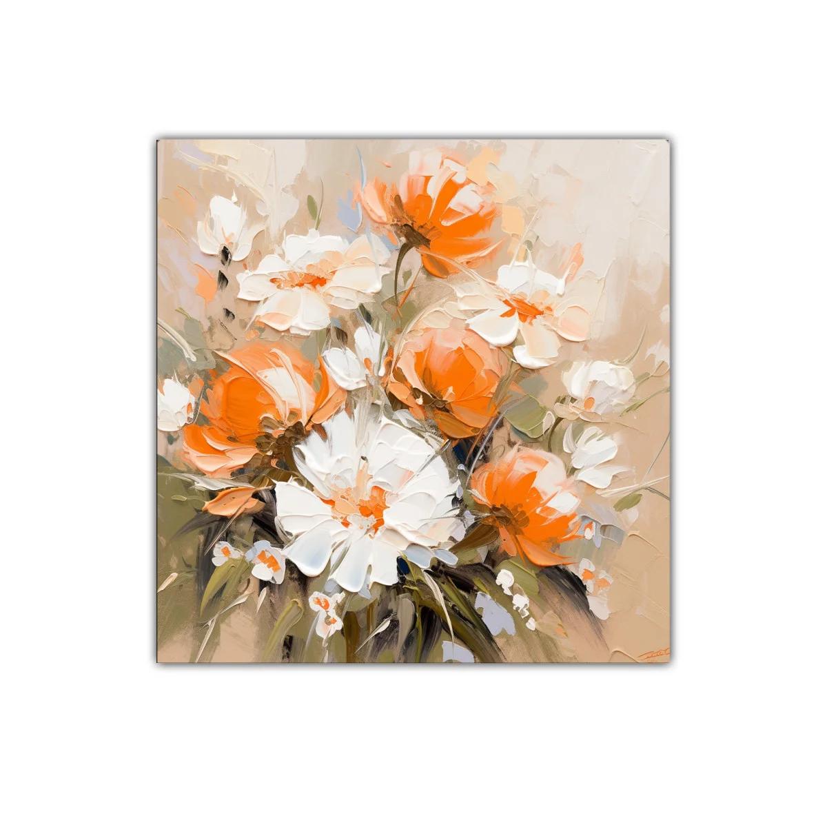 Cuadro decorativo con flores en tonos cálidos y beige — imagen principal
