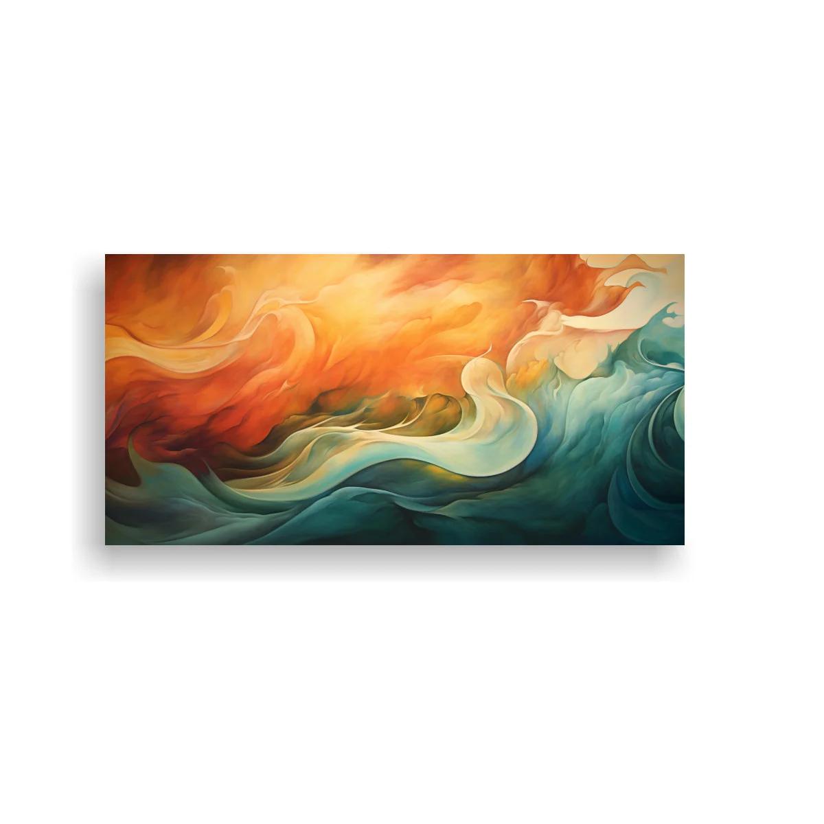 Cuadro olas abstractas con remolinos y contraste cálido frío