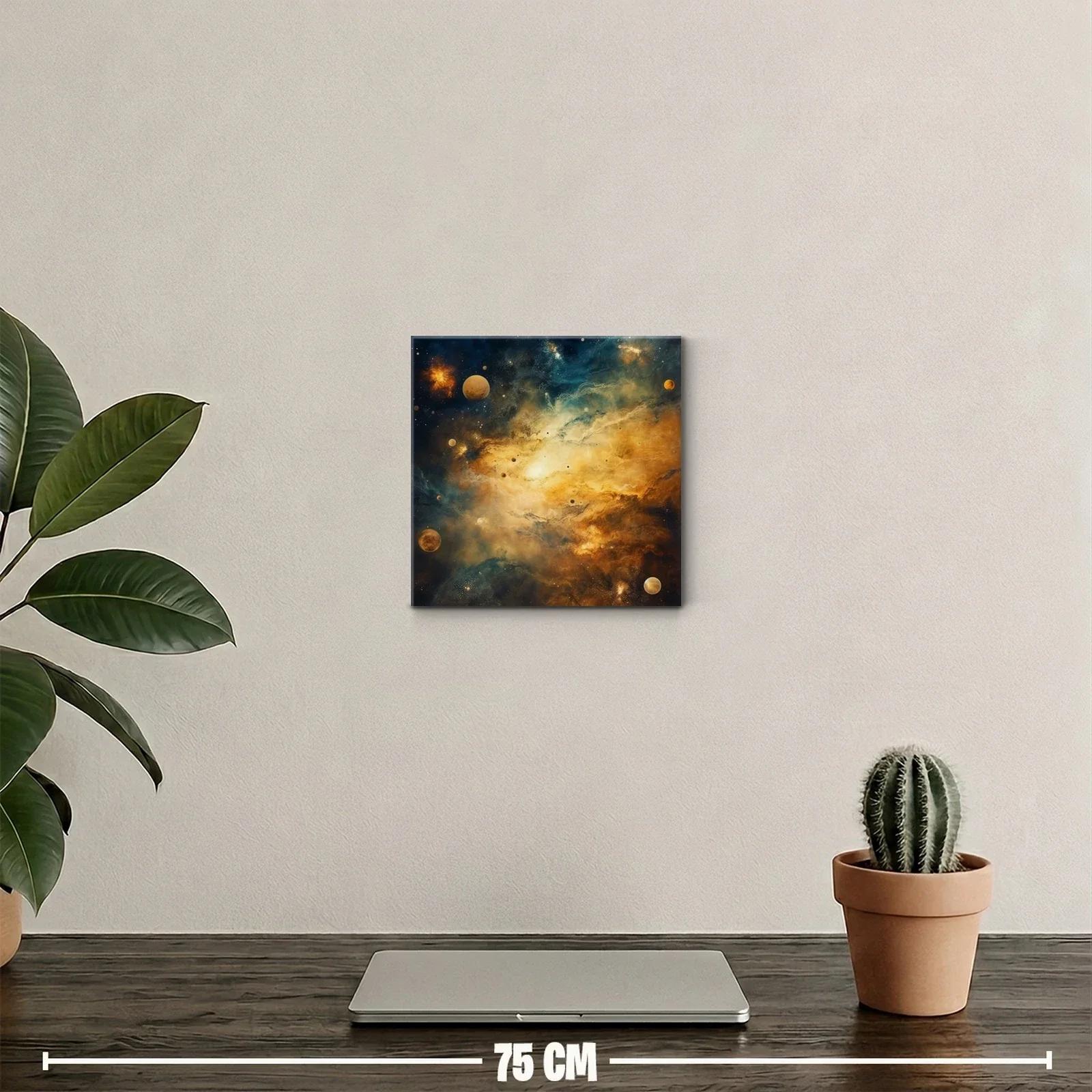 Galaxia brillante entre mundos y estrellas doradas — miniatura 2