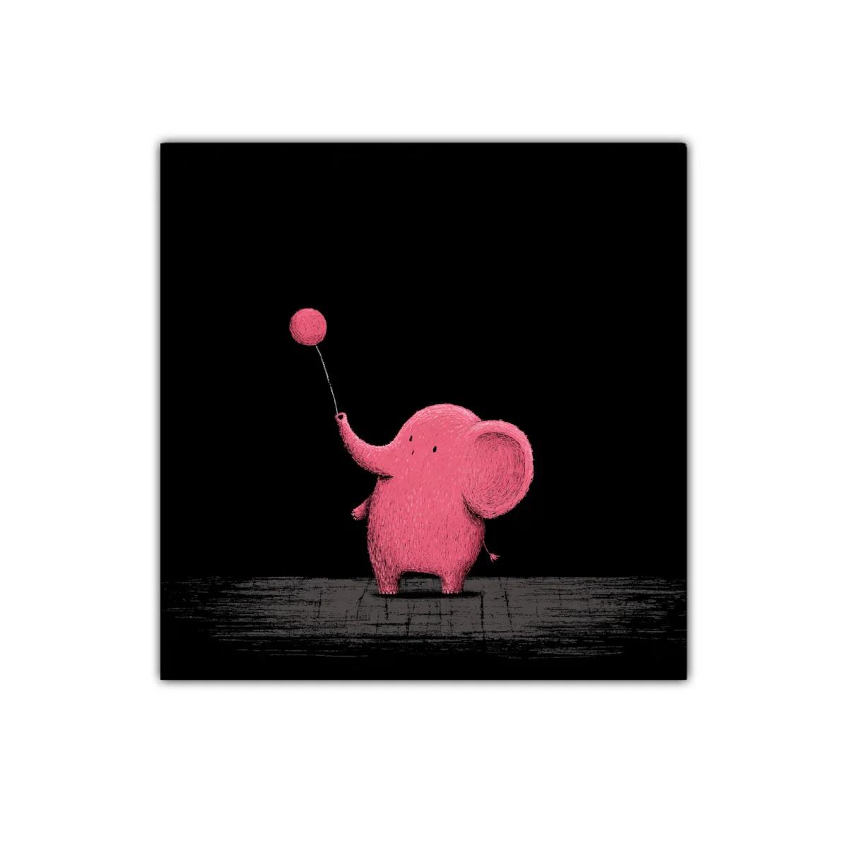 Elefante rosa con globo en fondo negro para decoración infantil — imagen principal