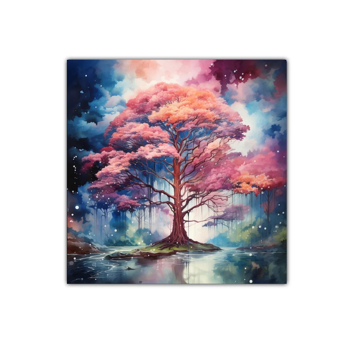 Árbol mágico entre reflejos y nubes de color — imagen principal