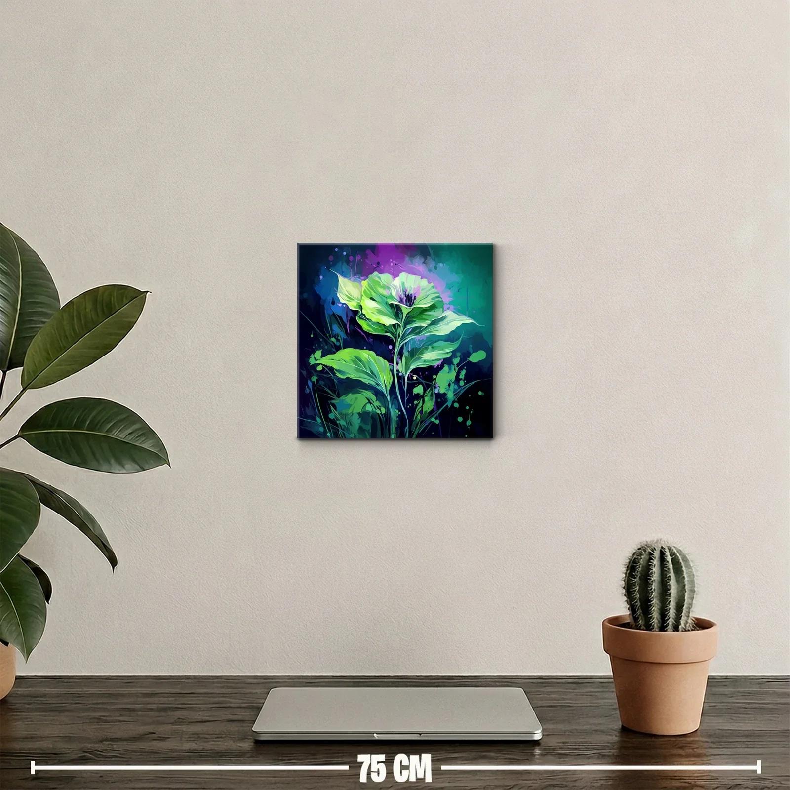 Cuadro decorativo con flores y hojas verdes vibrantes — miniatura 2