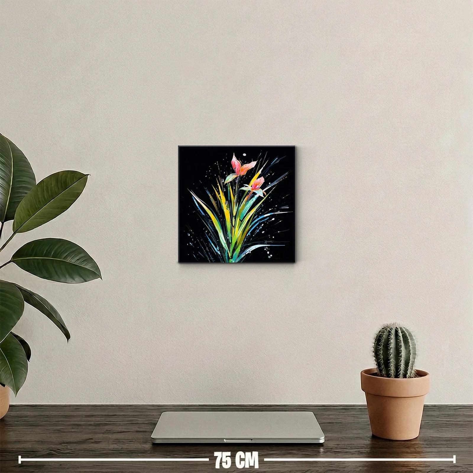 Cuadro moderno con flores vibrantes sobre fondo oscuro — miniatura 2