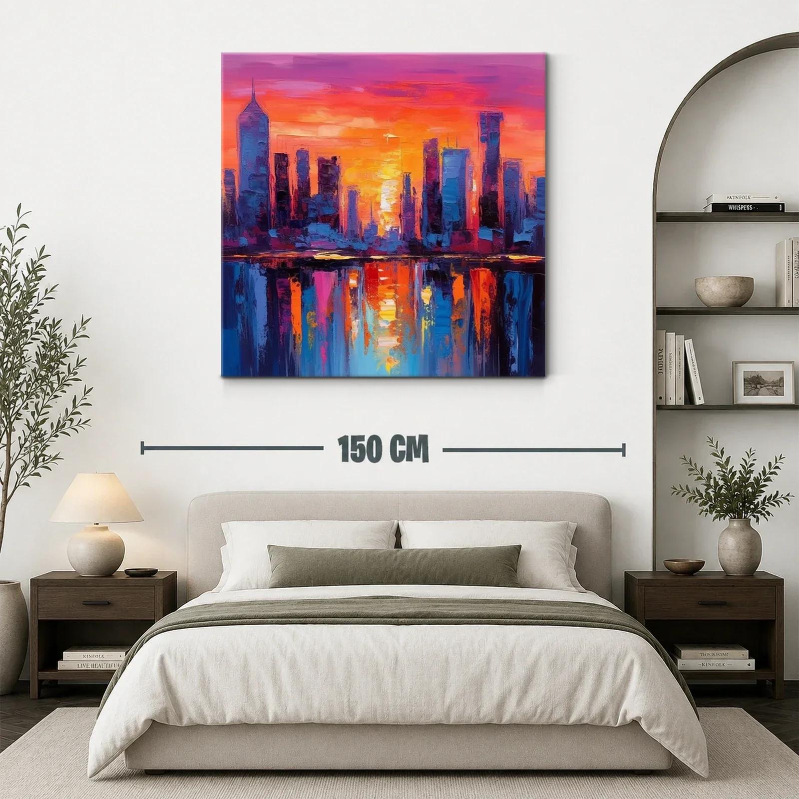 Atardecer vibrante sobre ciudad reflejada en agua — miniatura 3