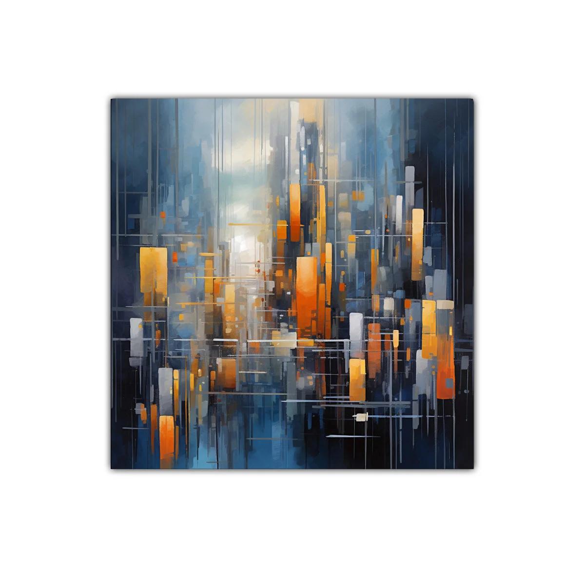 Composición abstracta urbana con tonos cálidos y fríos — imagen principal