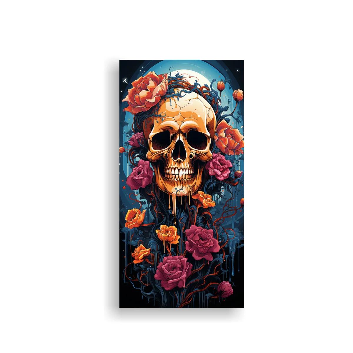 Cuadro calavera con rosas y luna llena