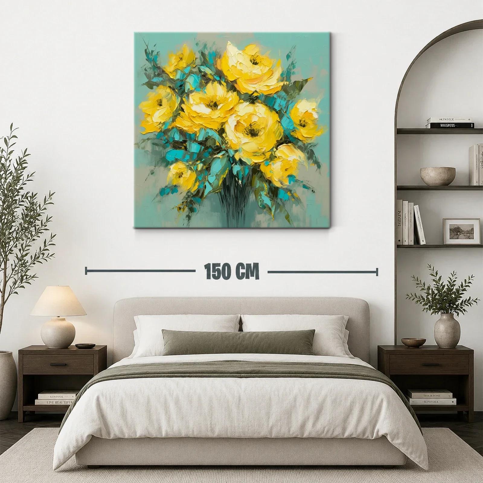 Ramo vibrante de flores amarillas y hojas turquesa — miniatura 3