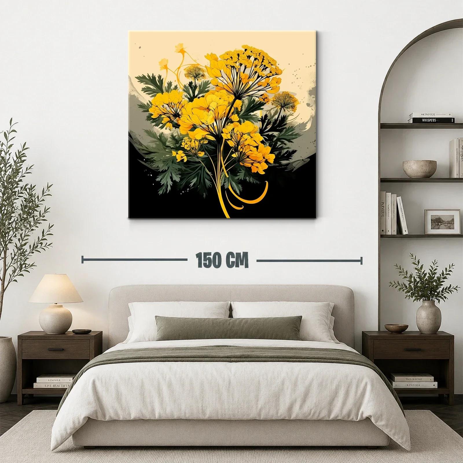 Cuadro con ramo de flores amarillas sobre fondo oscuro — miniatura 3