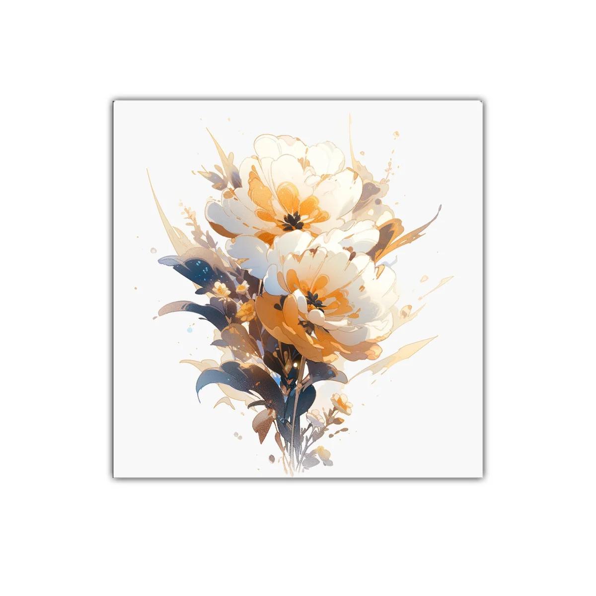 Cuadro decorativo ramo floral en tonos cálidos y neutros — imagen principal