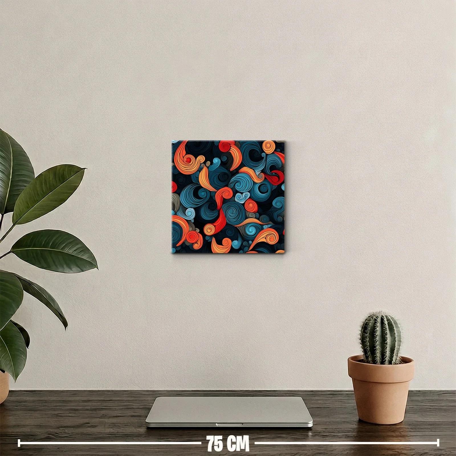 Cuadro abstracto con remolinos en tonos cálidos y fríos — miniatura 2