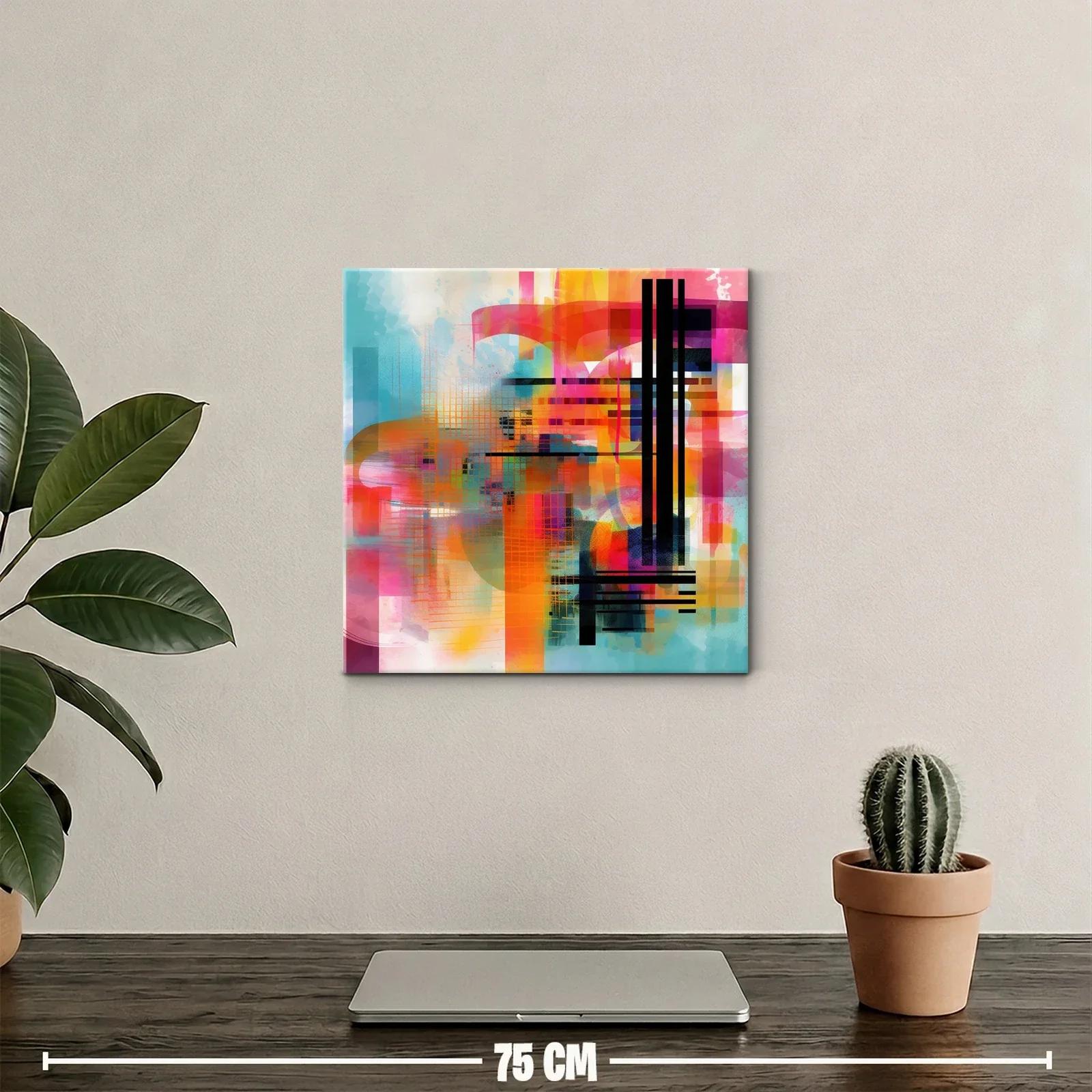 Cuadro abstracto en vibrantes tonos cálidos y fríos modernos — miniatura 2