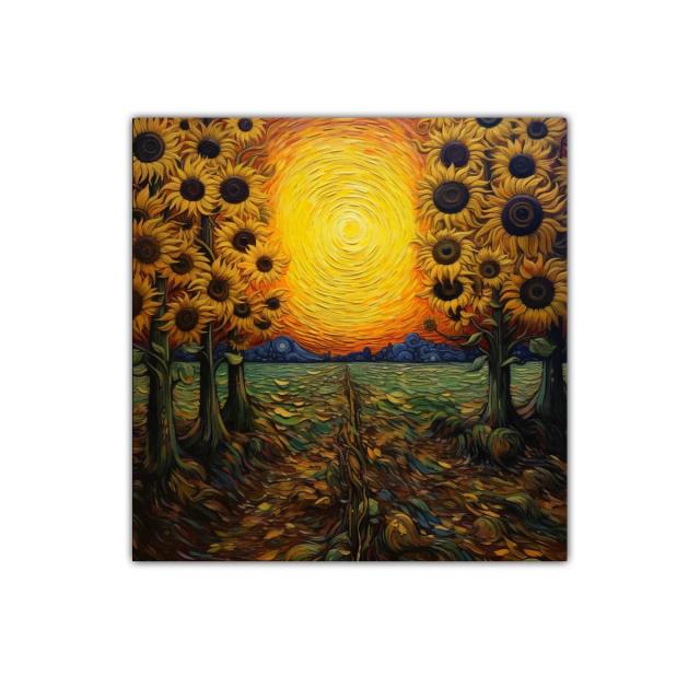 Atardecer vibrante con girasoles en campo abierto