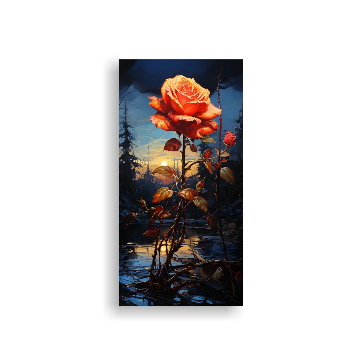 Cuadro rosa naranja luminosa con bosque sombrío