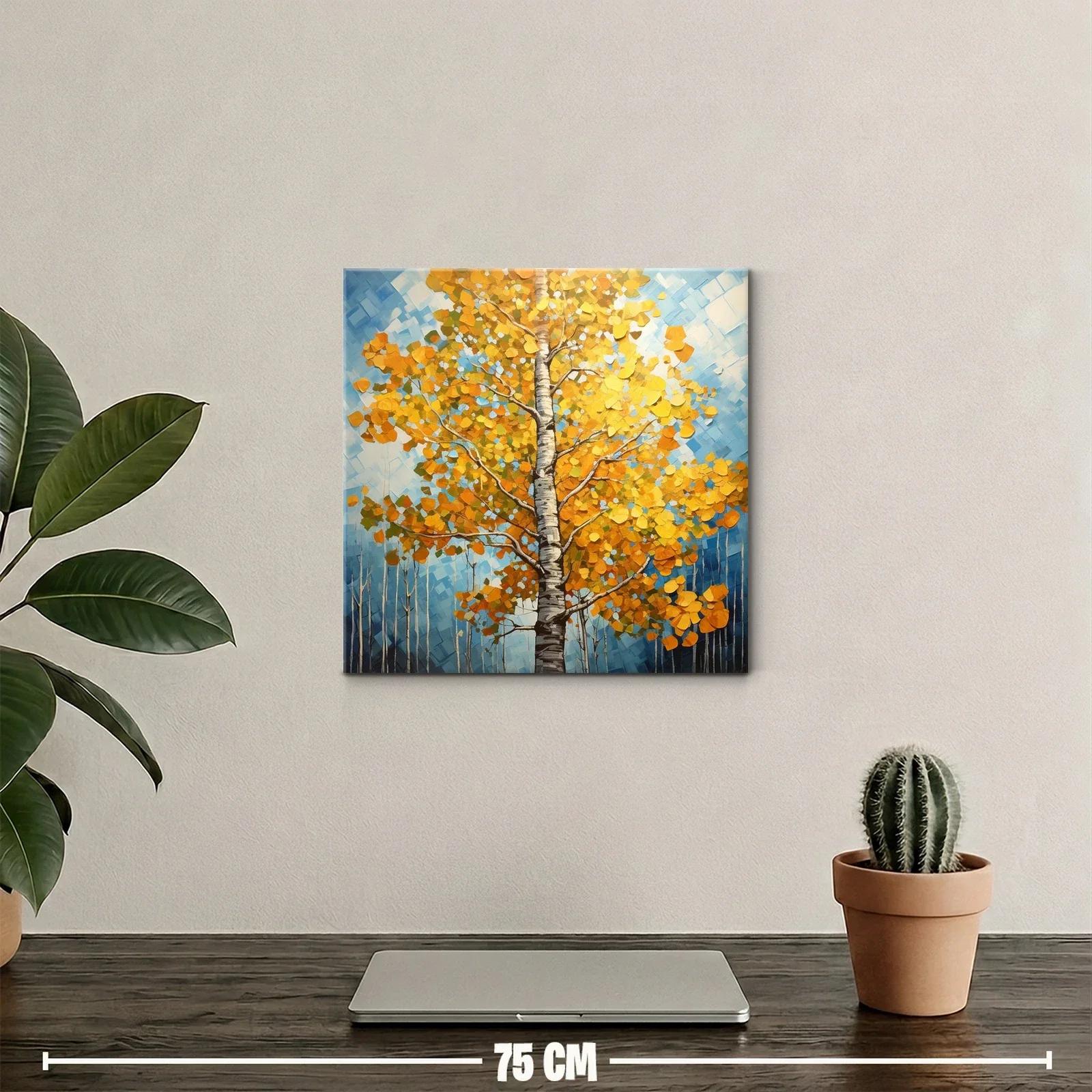 Árbol otoñal con vibrantes hojas doradas y cielo azul — miniatura 2