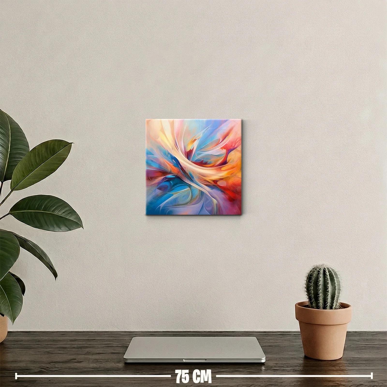 Cuadro abstracto con tonos cálidos y azules vibrantes — miniatura 2