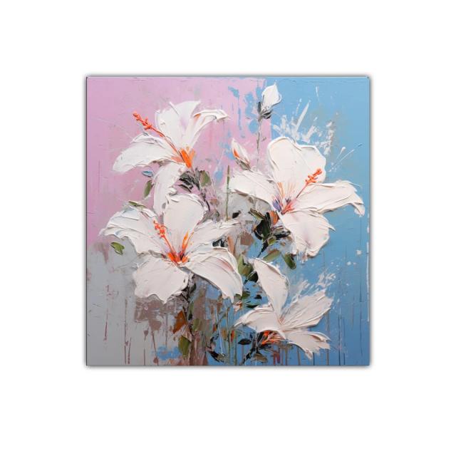 Cuadro decorativo con lirios blancos sobre fondo pastel bicolor