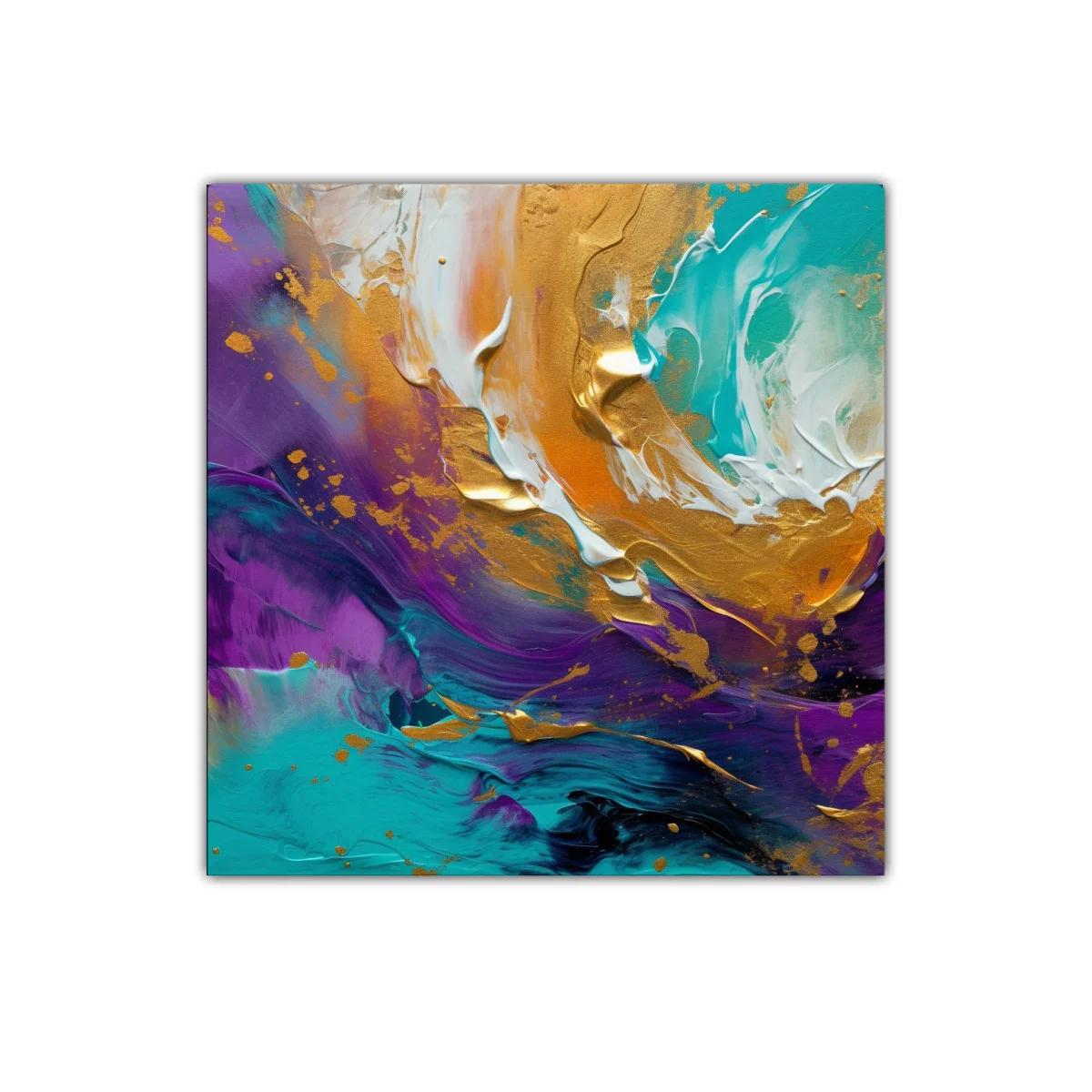 Cuadro abstracto con vibrantes tonos turquesa y dorado
