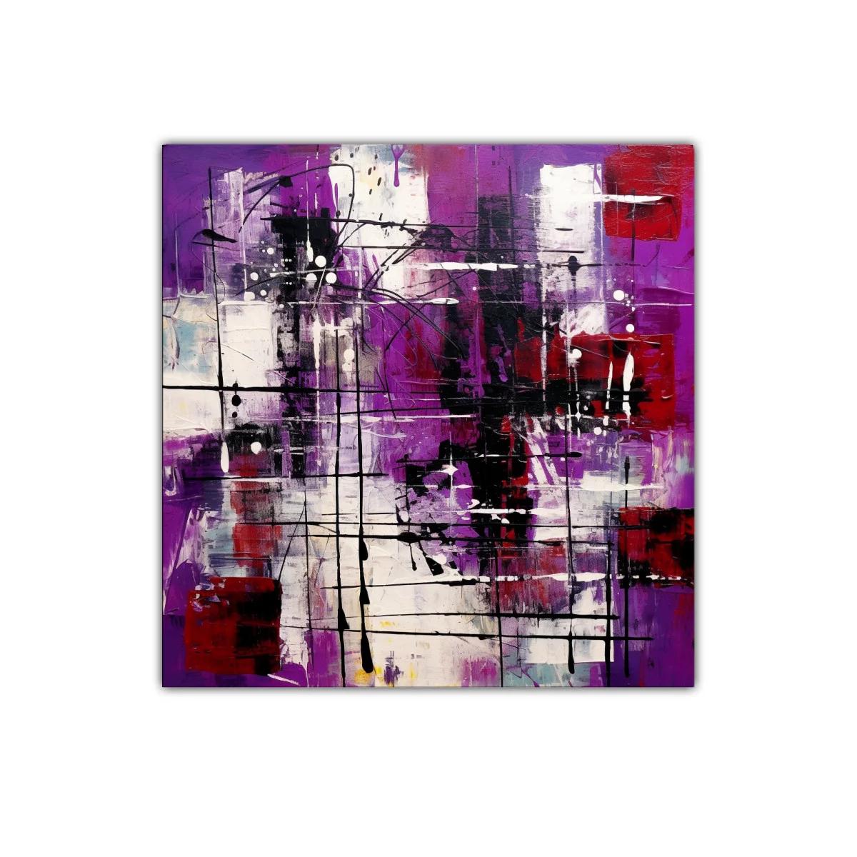 Cuadro abstracto contemporáneo con tonos púrpura y rojo