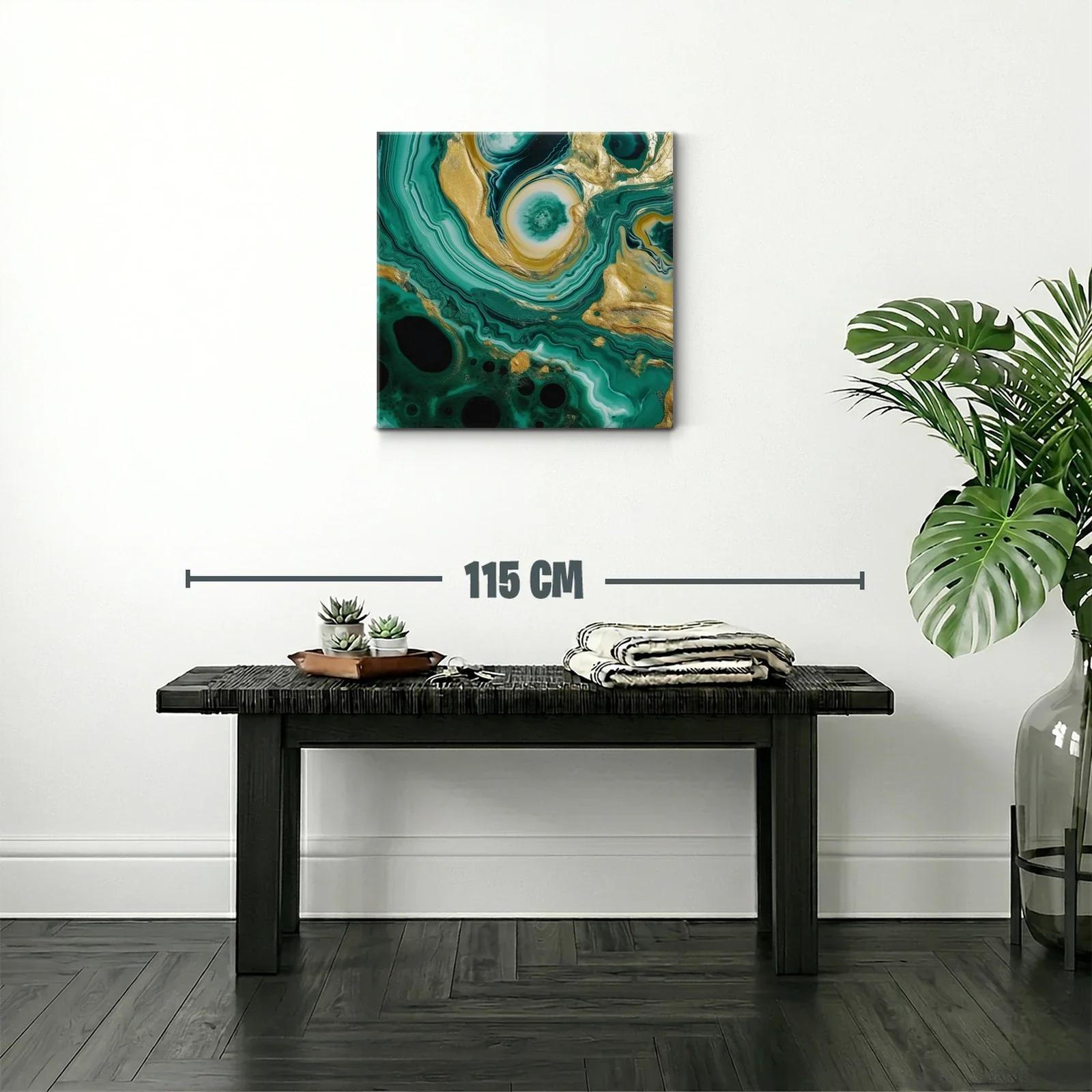 Cuadro abstracto con tonos verdes y dorados vibrantes — miniatura 2