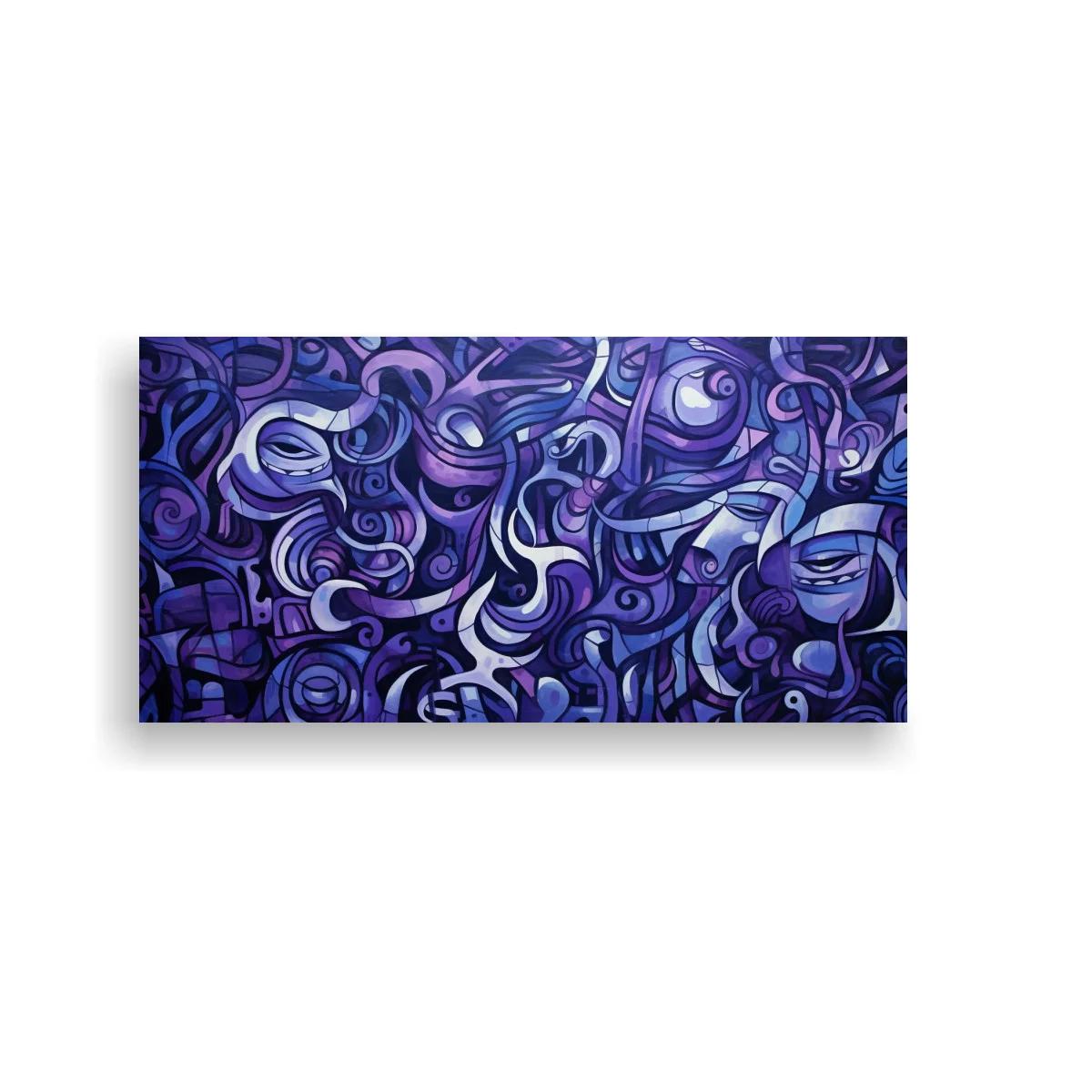 Cuadro rostros abstractos entrelazados en violeta y gris