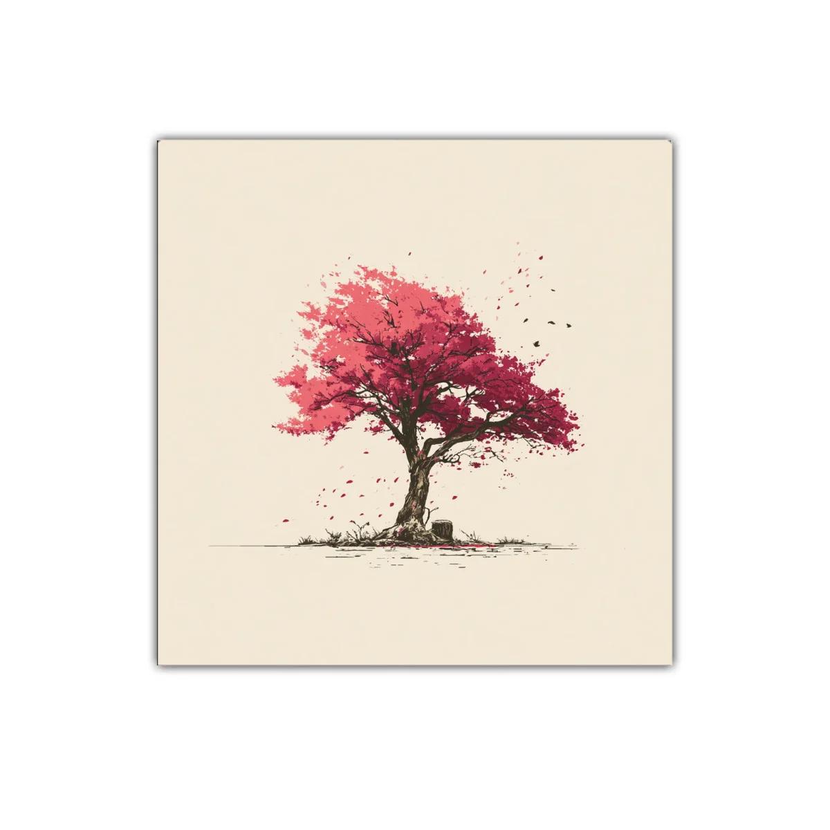 Árbol en tonos rojos con hojas desprendiéndose — imagen principal