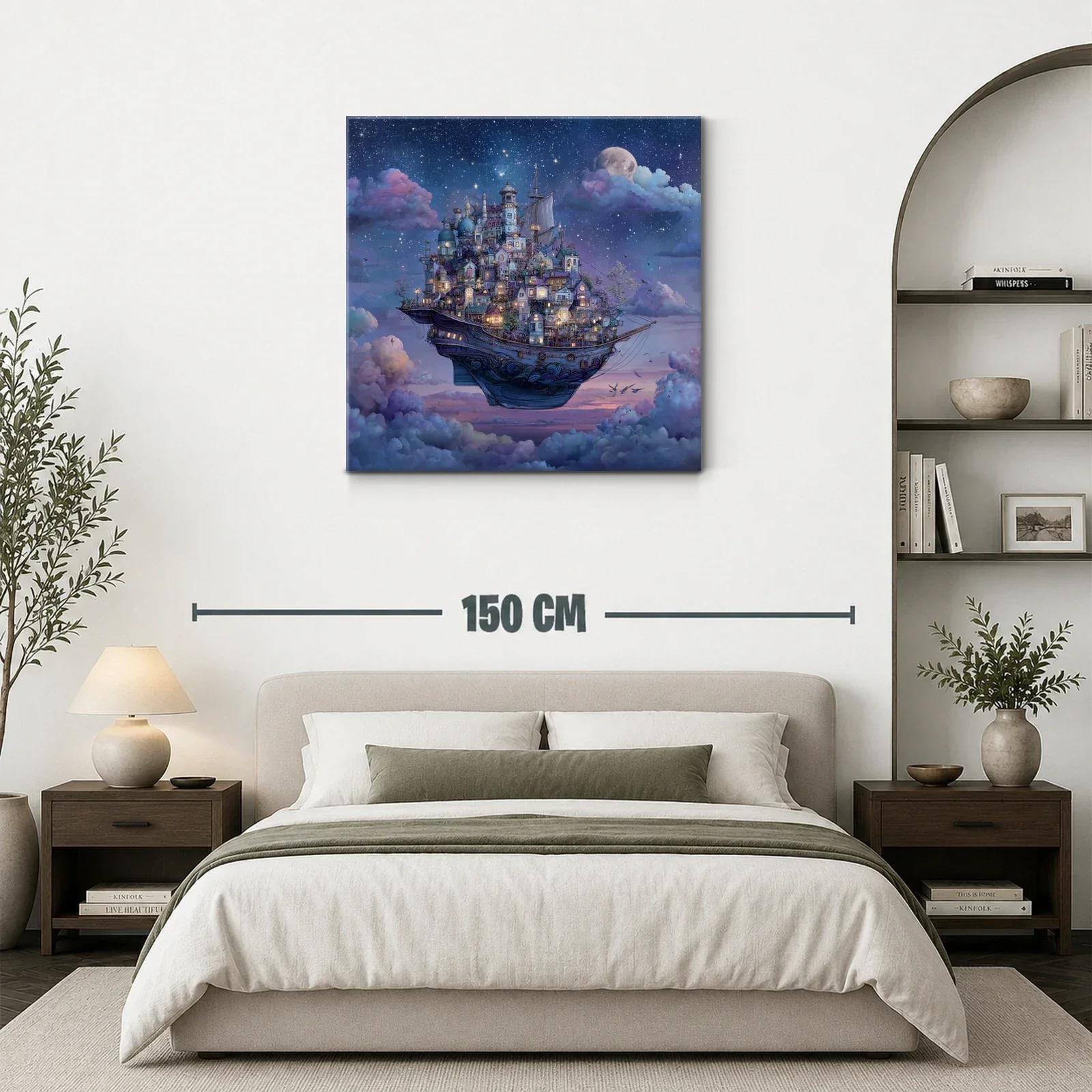 Barco flotante con ciudad iluminada al anochecer — miniatura 3