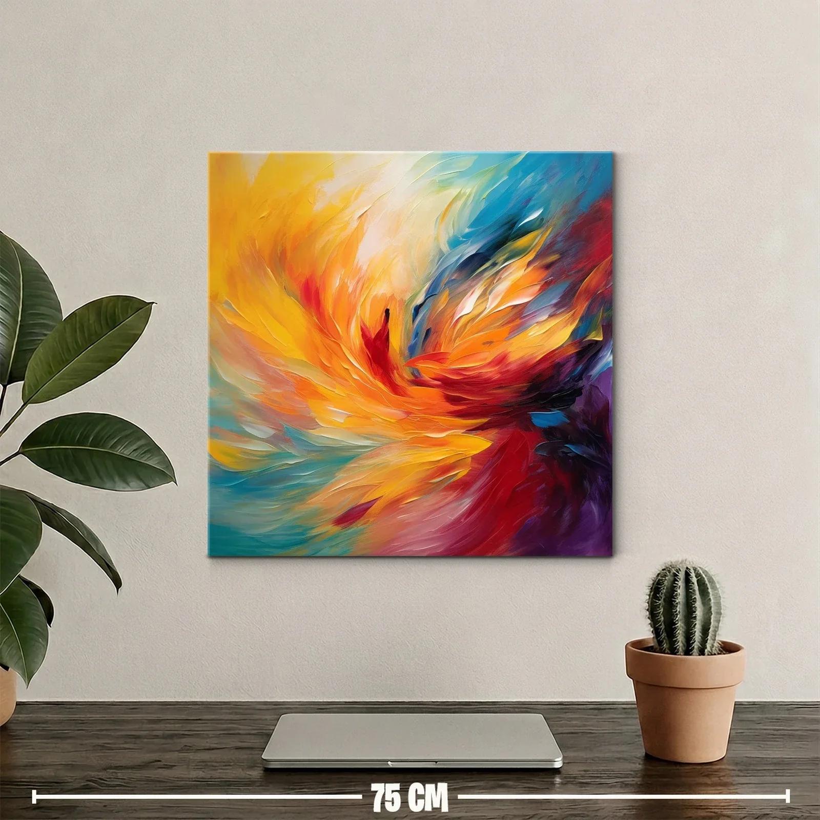 Cuadro abstracto energético en tonos cálidos y fríos vibrantes — miniatura 2
