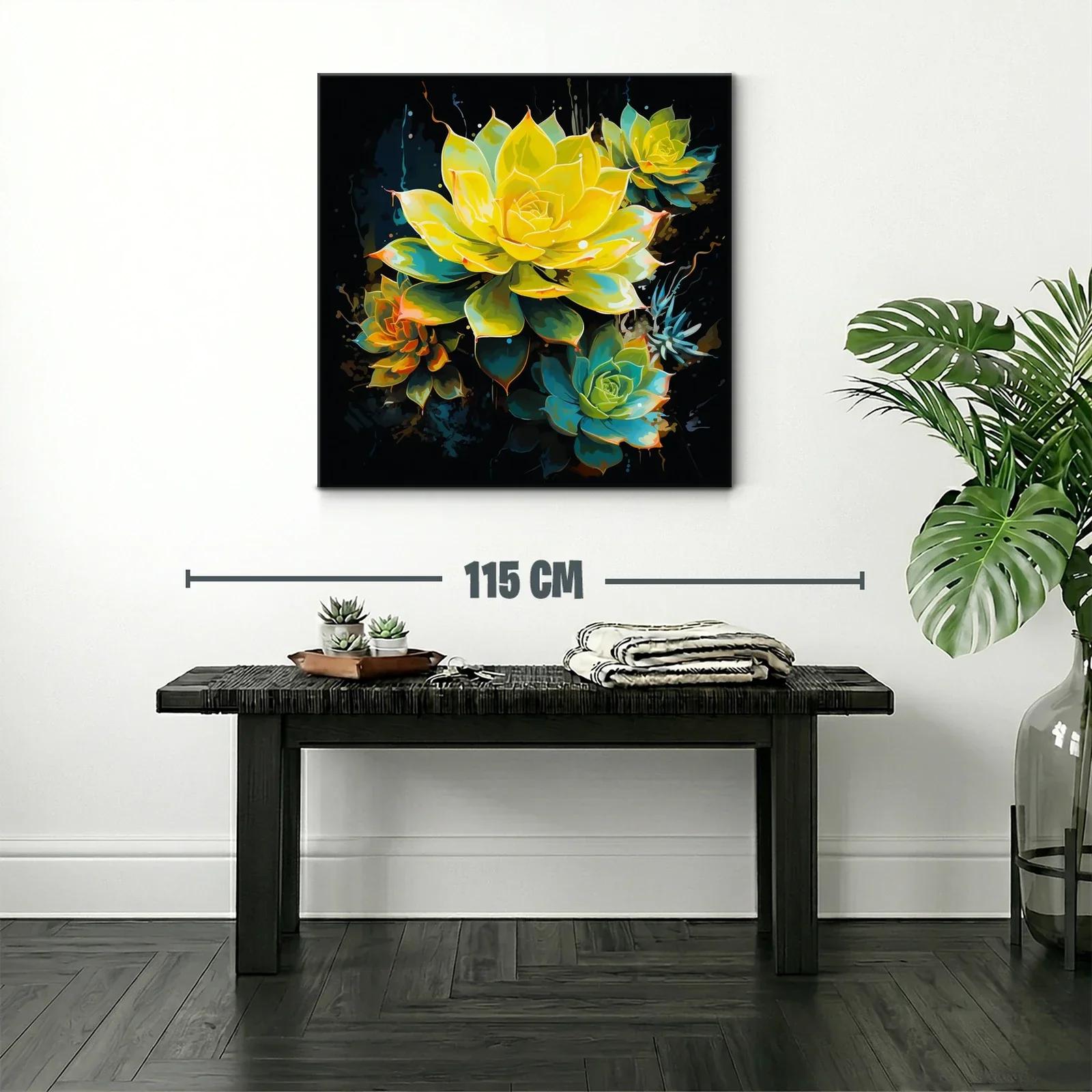 Cuadro floral vibrante con tonos amarillos y verdes — miniatura 2
