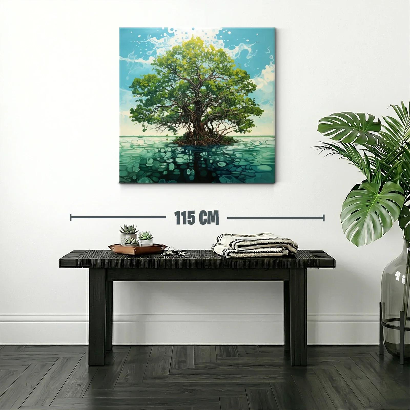 Árbol solitario sobre agua con reflejos y cielo azul — miniatura 2