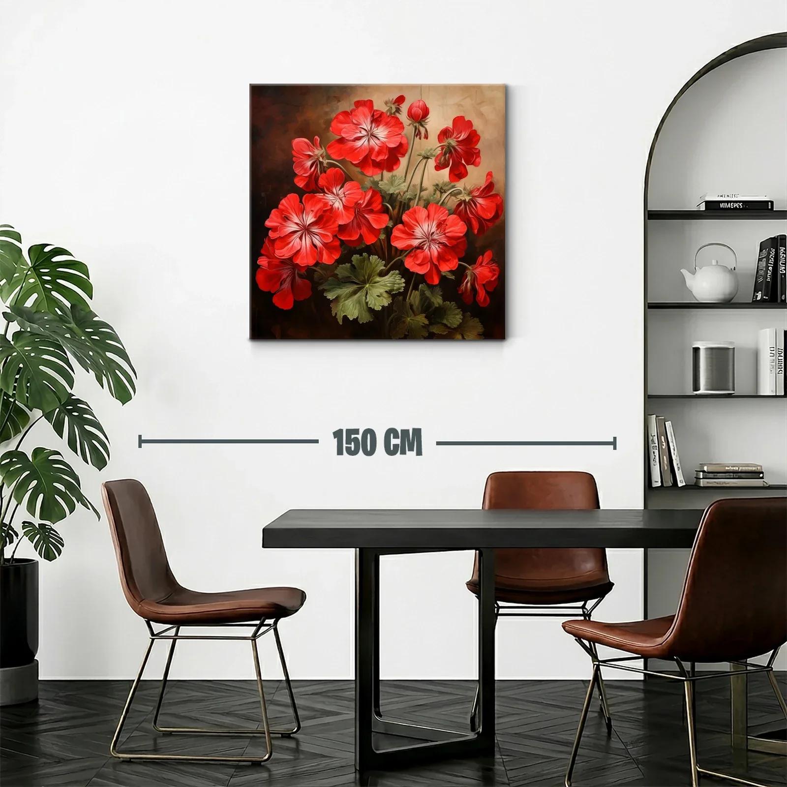 Cuadro con vibrantes flores rojas y hojas verdes delicadas — miniatura 2