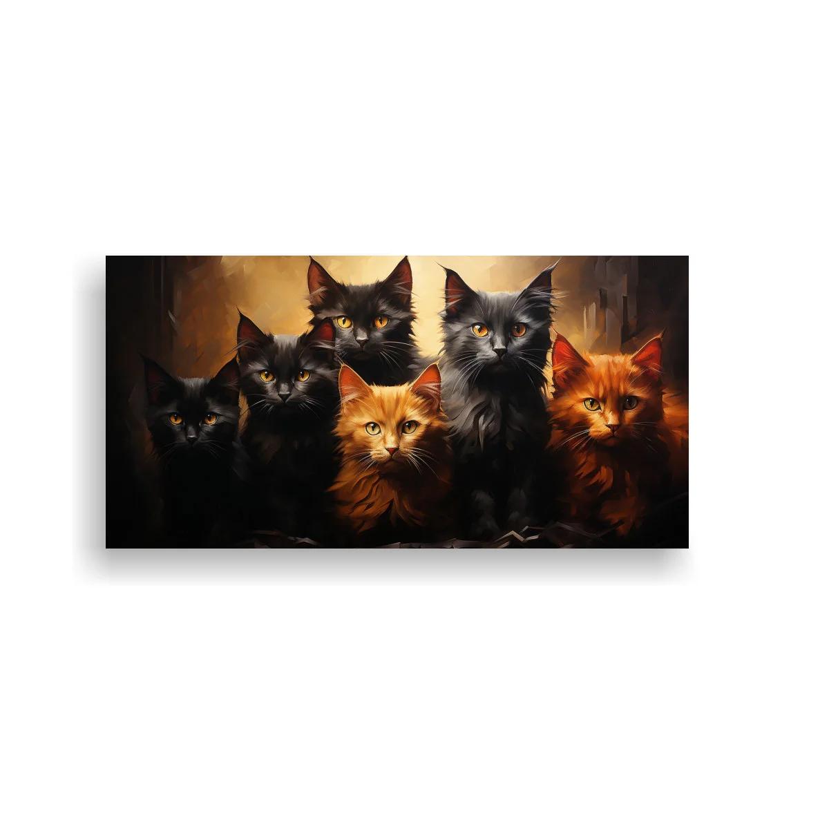 Cuadro grupo de gatos con luz cálida