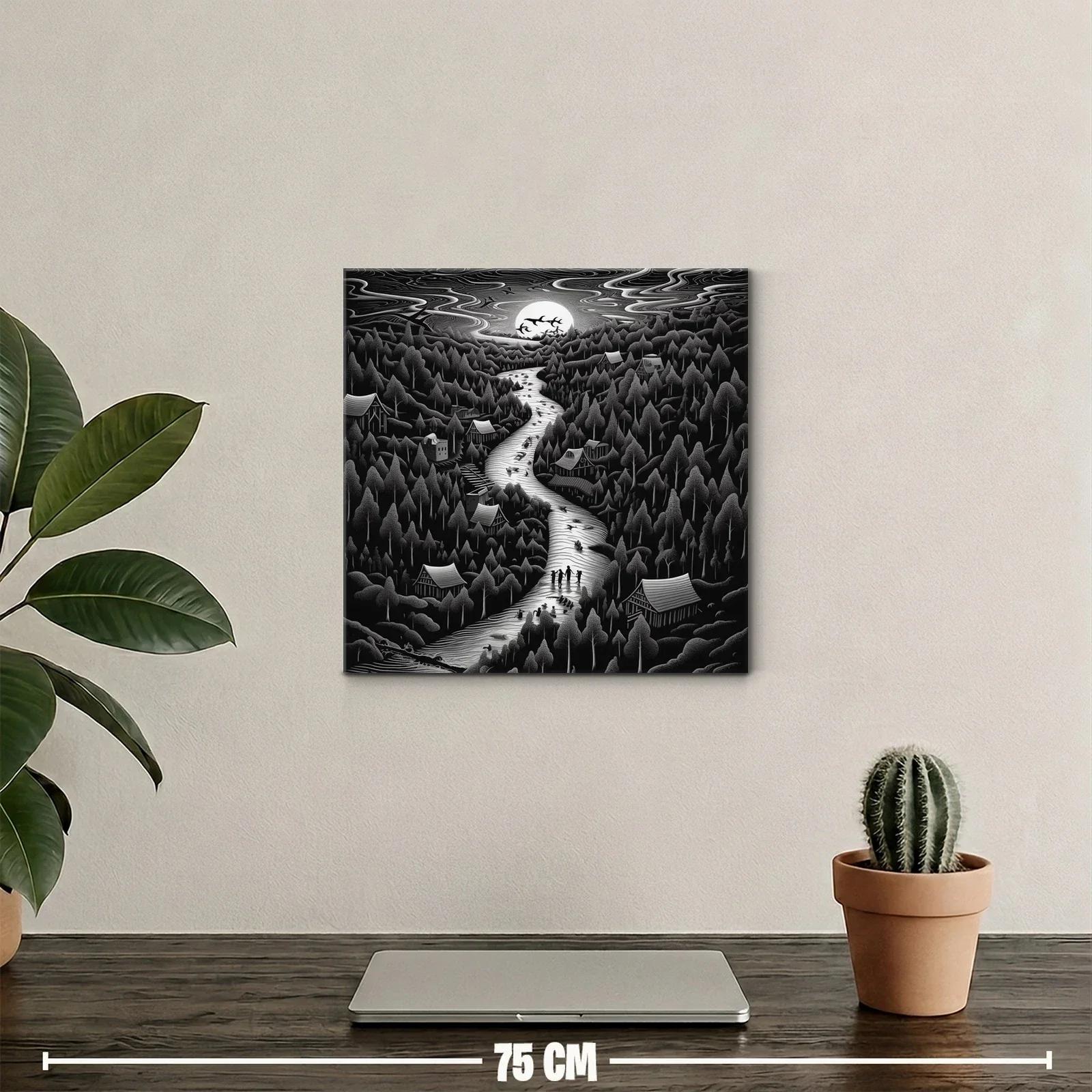 Paisaje nocturno con río y árboles bajo la luna llena — miniatura 2