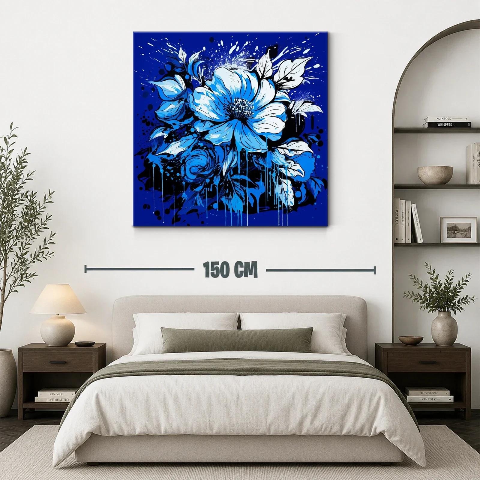 Cuadro floral vibrante en tonos azules intensos y negros — miniatura 3