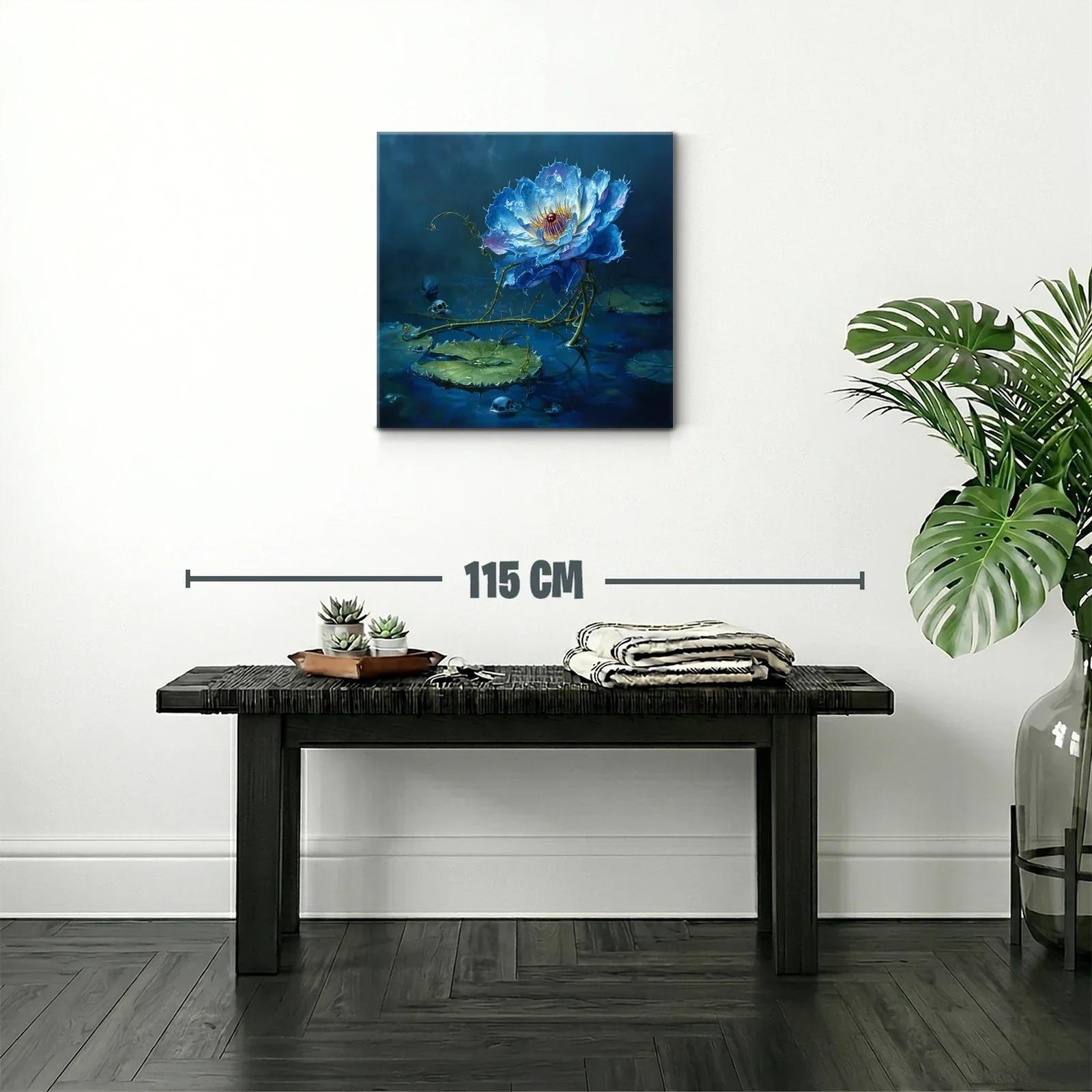 Flor azul luminosa sobre agua con detalles oscuros y misterio — miniatura 2