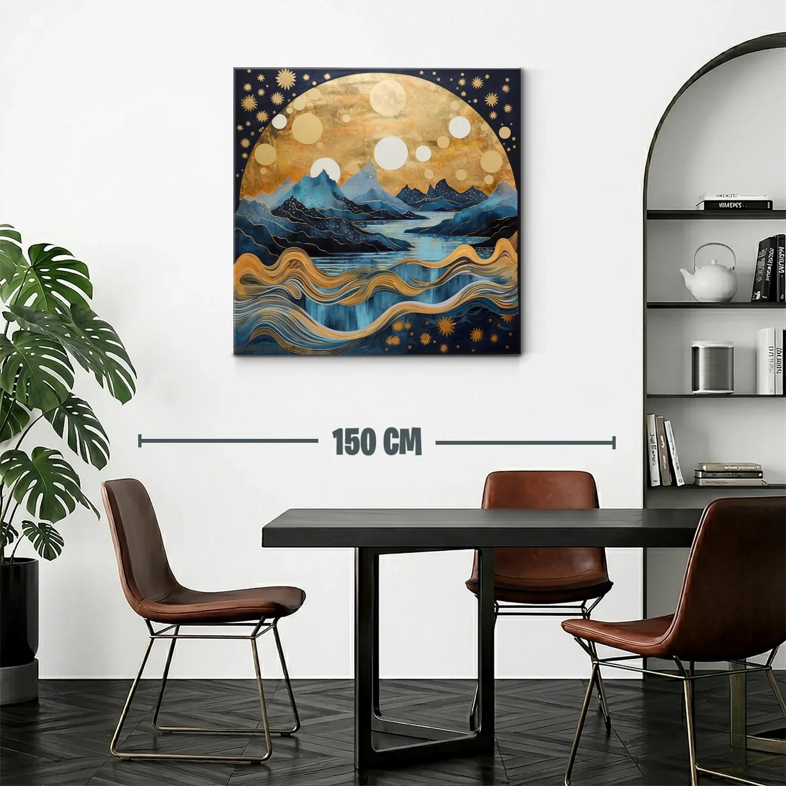 Paisaje onírico de montañas y cielo estrellado dorado — miniatura 2