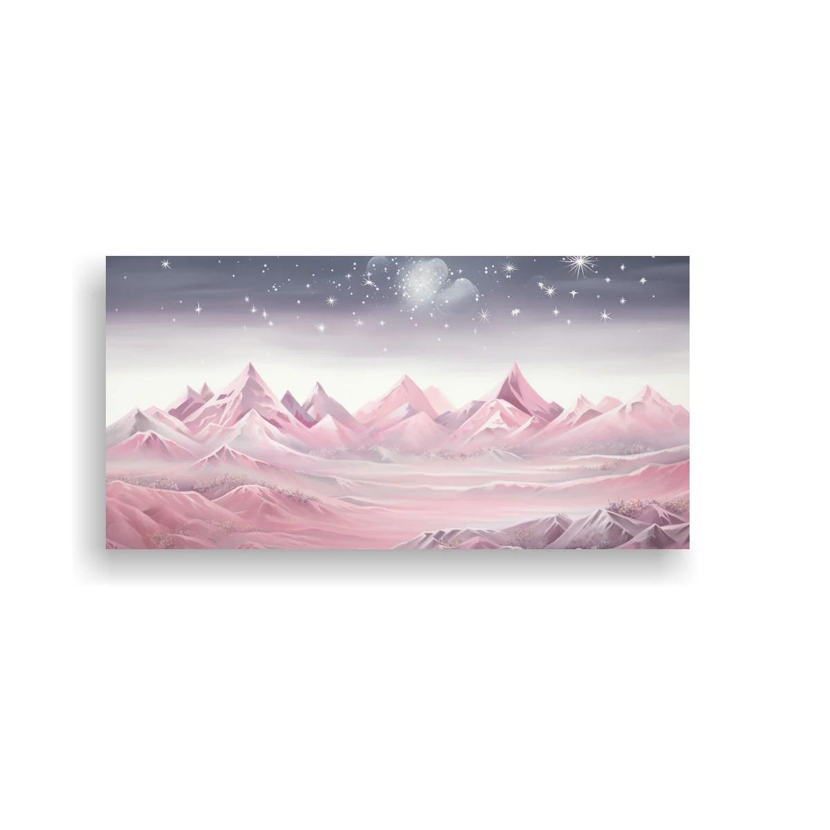 Cuadro cordillera de montañas rosadas con corazón brillante