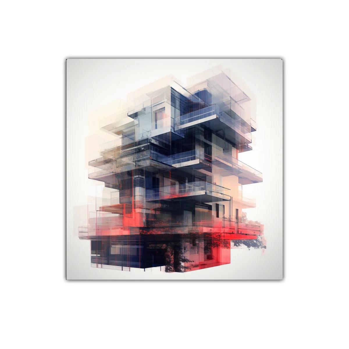 Composición abstracta de arquitectura futurista en tonos rojos y azules — miniatura 1