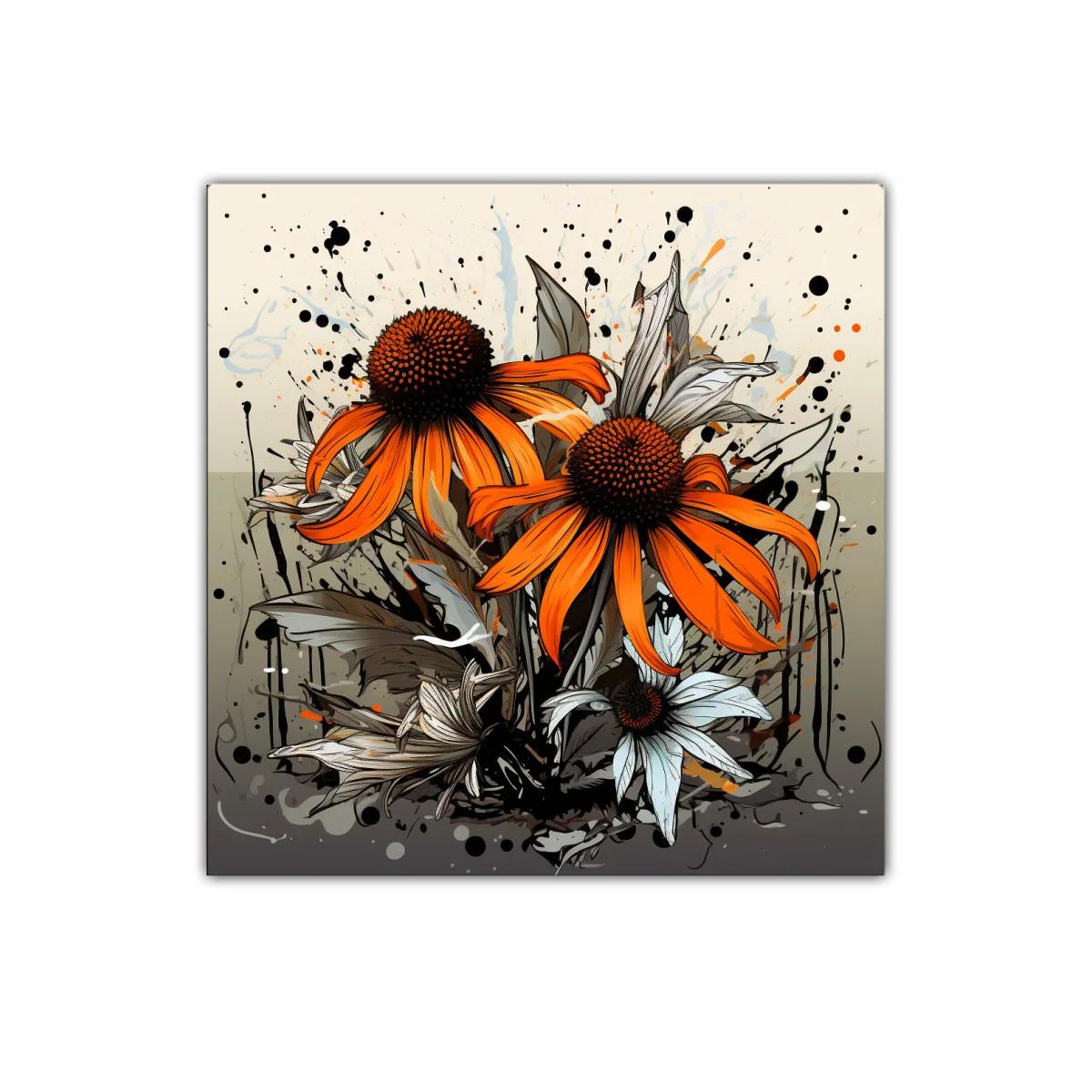 Flores vibrantes en tonos anaranjados y grises en composición artística — imagen principal