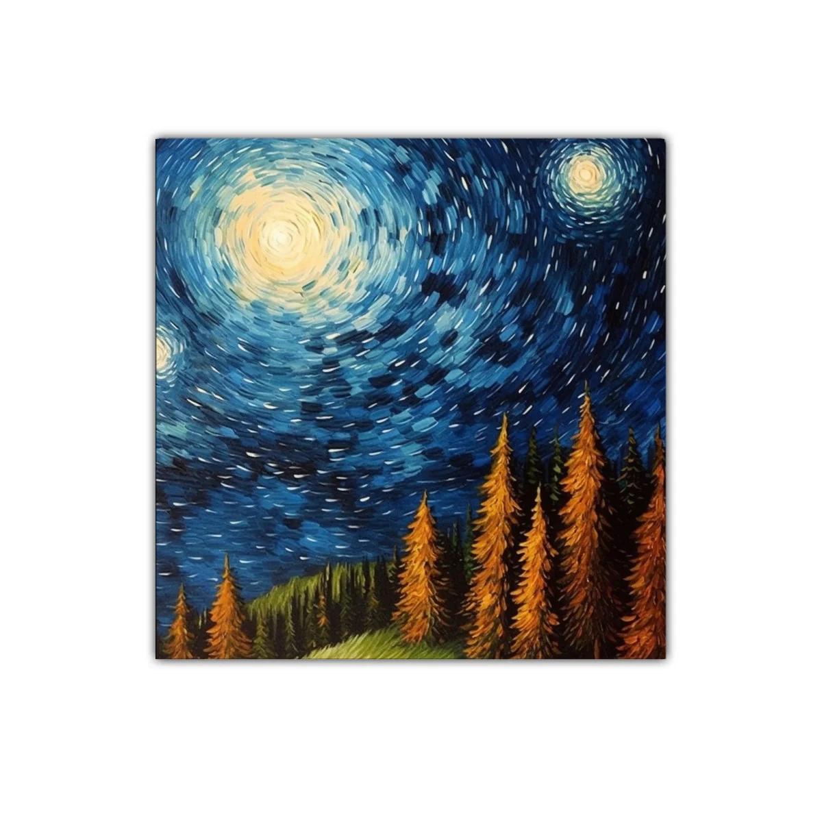 Cielo estrellado vibrante sobre bosque otoñal