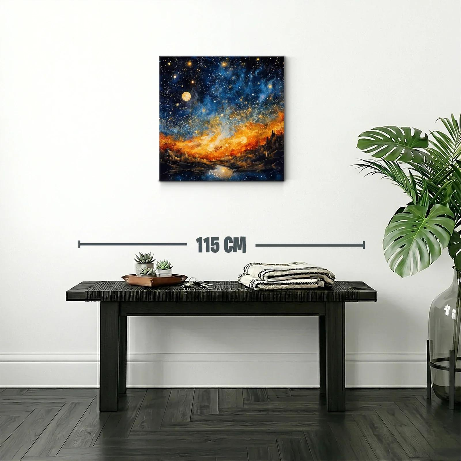 Cielo estrellado sobre ciudad iluminada al atardecer — miniatura 2
