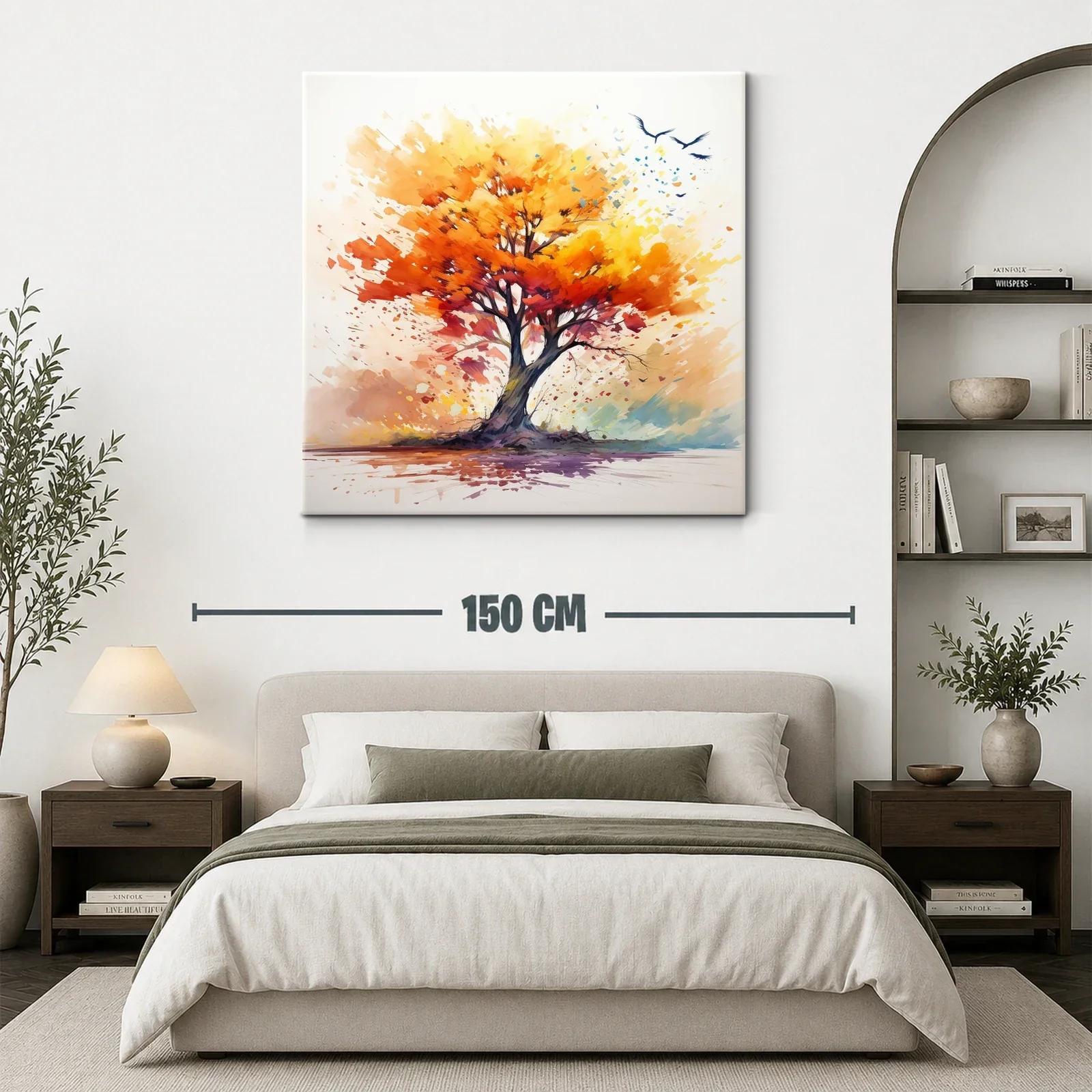 Árbol vibrante con tonos cálidos y vuelo de aves — miniatura 3