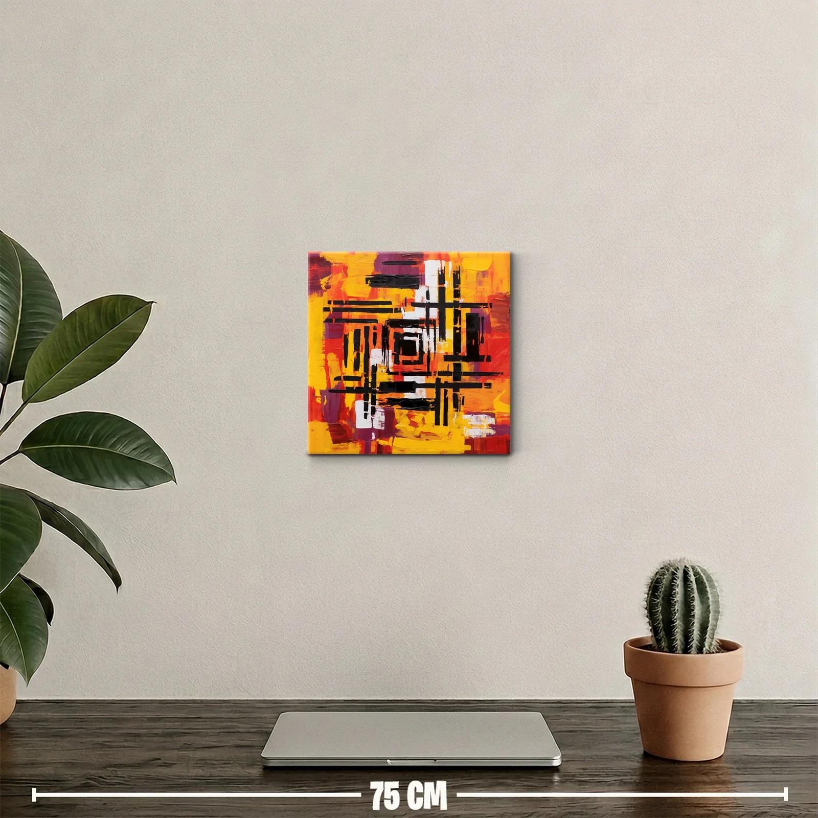 Cuadro abstracto con vibrantes tonos cálidos y motivos geométricos — miniatura 2